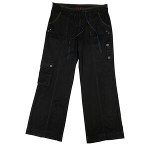 Gitano Womens Black Cargo Pants Wide Leg Drawstring Utility Size 14 Vintage Y2K